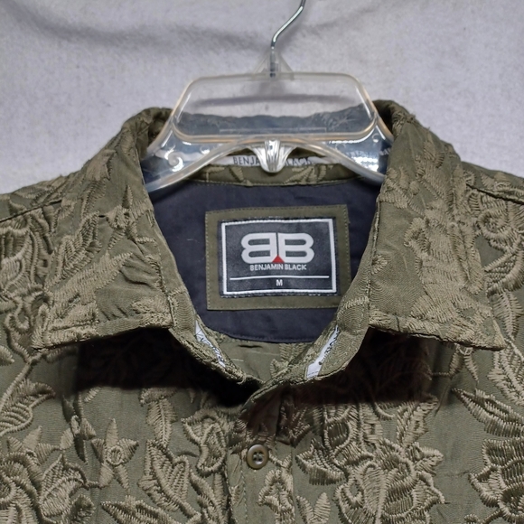 Benjamin Black Embroidered Shirt Short Sleeve Color Green Sz M - Picture 4 of 8